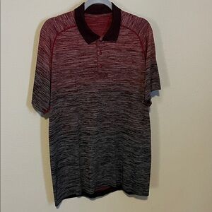 Lululemon Metal Vent Tech Red and Black Striped Polo Shirt Size XL